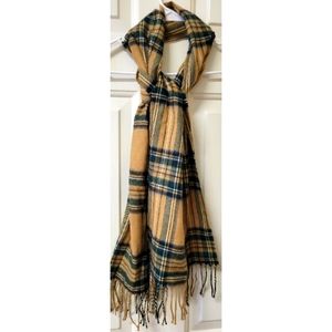 Tartan Plaid 100% Cashmere Scarf Scotland black brown green w/ fringe